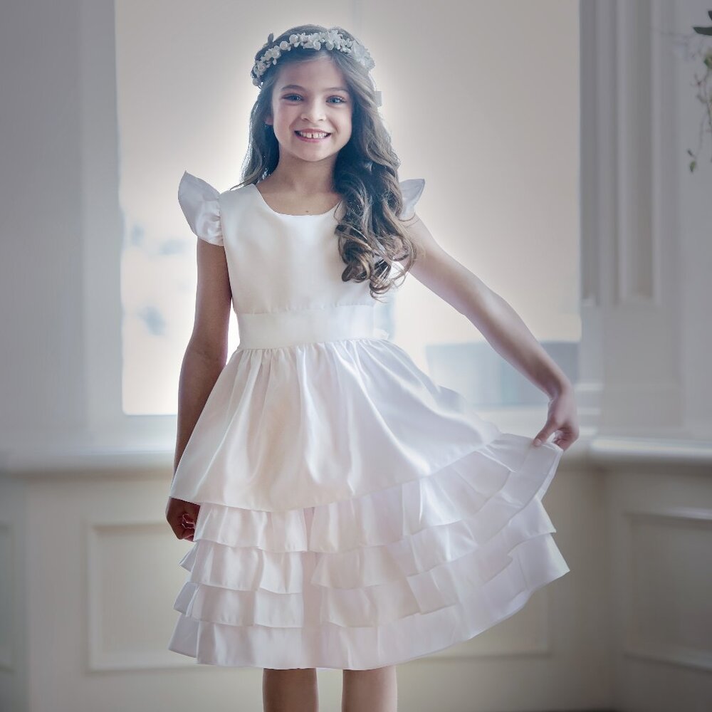 White Girl's Dress, Ruffled Summer Dress, Flower Girl Dresses, Formal Dress #128